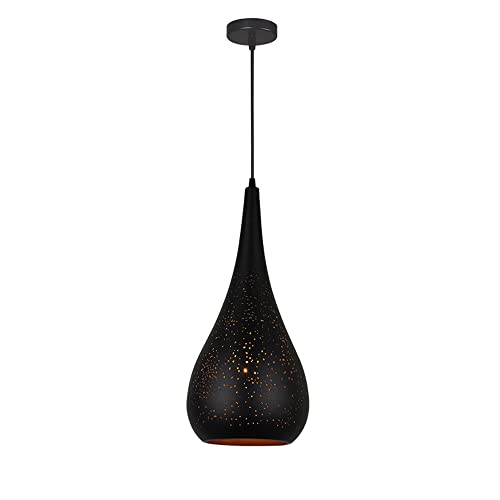 Luminaire suspendu industriel rétro en forme de goutte cage en fer noir et or avec douille E27