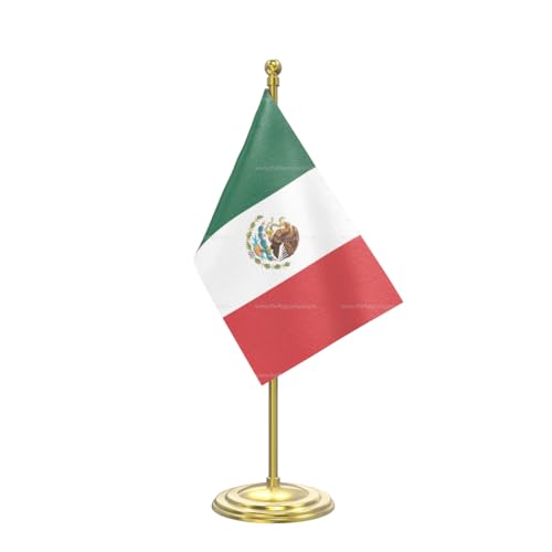 Image of The Flag Company Gold Acrylic Pole with Round Base | Desk Flag for Office, Reception & Home Decor (Mexico)