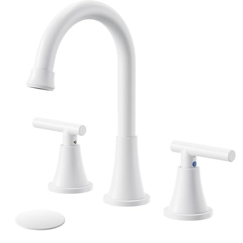 Image of Bathroom Faucet 3 Hole, White Faucets with Pop-up Drain and Supply Lines
