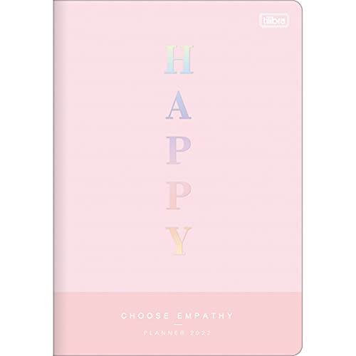 Planner Grampeado 17,8 x 25,4 cm Happy 90 Grande 2022 - Estampa Rosa - Tilibra, 523119