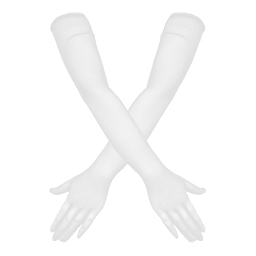 HQRKOTM Damen Handschuhe, Elegant, Weiß, Synthetik, Spandex, Lang, Unisex, 1 Paar, Ellenbogenlange Abendhandschuhe, Classic Opera Party Karneval Kostüm, Größe A