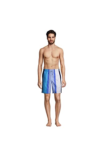 Lands' End Mens 8 Inch Volley Swim Trunk Navy/Turquoise Multi Stripe Regular Large4