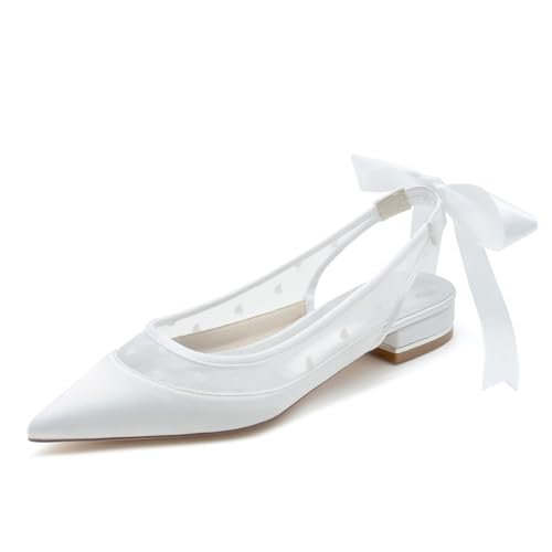 Chaussures de mariage en satin confortables avec petit talon plat de 2.5cm