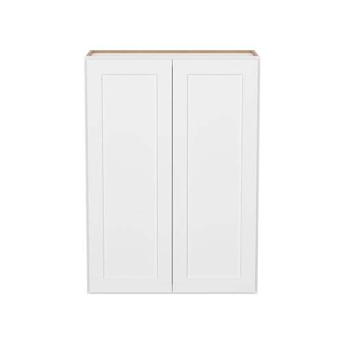 Image of Furinno Shaker 2 Doors 3 Shelves Wall Kitchen Cabinet, Ready to Assemble, 12 D x 30 W x 42 H, White