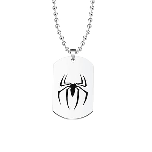 Image of GAUEIOUR Spider Hero Necklace, Spider Movie Inspired Hero Gifts Pendant Necklace,Stainless Steel Pendant Charm Jewelry Movie Fans Accessories Presents for Men Women(Silver)