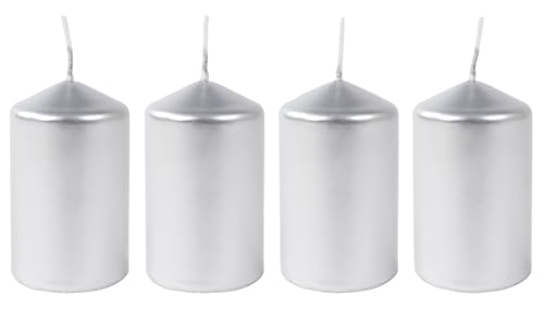 BURI Metallic-Stumpenkerzen Silber 4er-Set Adventskerzen...