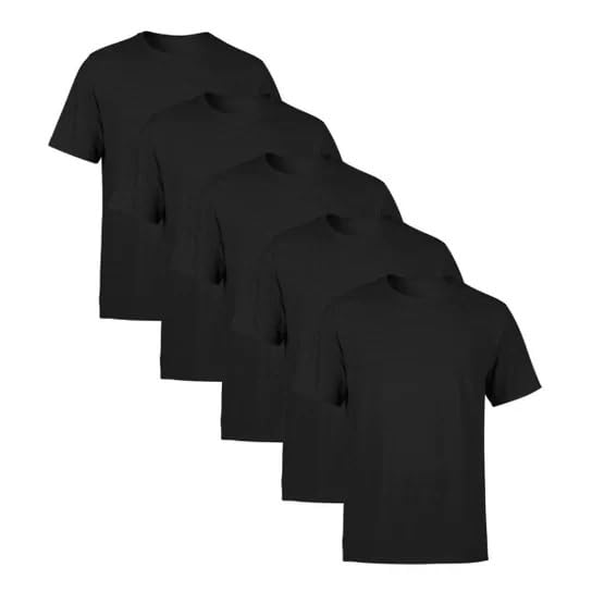 Kit 5 Camisetas Masculinas Algodão Premium Básicas Lisas (BR, Alfa, M, Regular, Preto)
