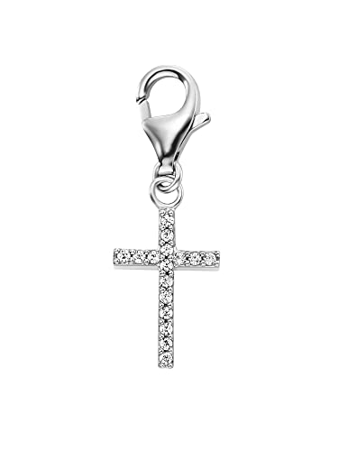 Engelsrufer Kreuz-Anhänger Charm aus Sterlingsilber mit Zirkonia in der Farbe Silber, Länge: 8,3cm, ERC-LILCROSS-ZI