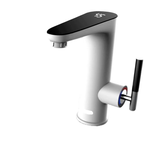 電気温水器 220 流れるヒーターキッチン蛇口 2 in 1 タップタンクレス給湯ミキサー電気間欠泉(Basin Tap White)