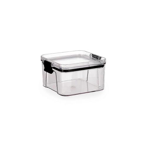Recipiente Hermético para Almacenamiento de Alimentos, 15 cm x 15 cm, Negro y Transparente