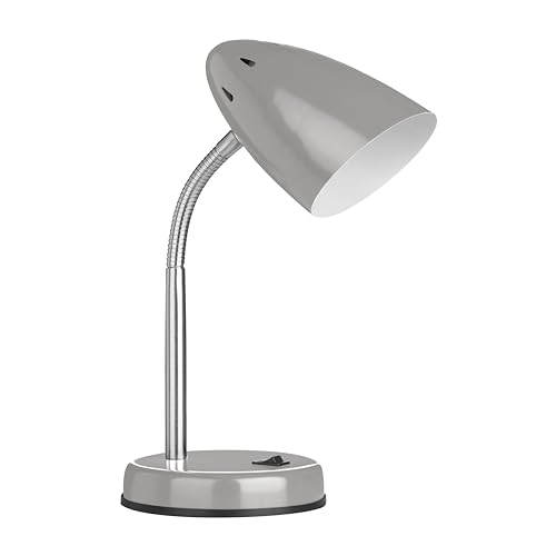 Premier Housewares Desk Lamp, Grey, Flexible, Edison Screw, Study Lamp, Small Desk Lamp, H37 x W13 x D13cm