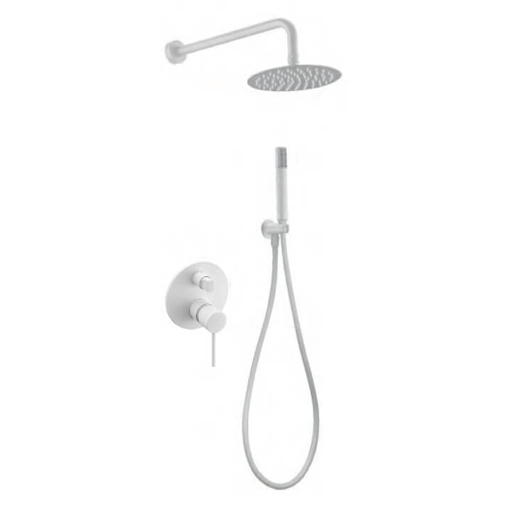 IMEX - Conjunto de ducha empotrada pared con rociador y mango de ducha - Griferia ducha de baño de 2-Vías Serie MILOS STICK GPMS045/BL Blanco Mate