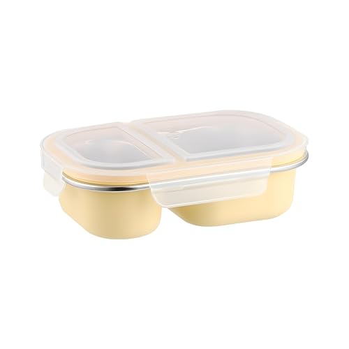 Image of Motka Premium 800 ml 2-Compartment Bento Lunch Box | Stainless Steel Slim Compact Tiffin | Leak-Proof Food Container| BPA & Odour-Free| Dishwasher Safe | Ideal for Office, Travel & School (Yellow)