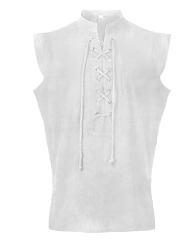 YAOBAOLE Herren Mittelalter Hemd Ärmelloses Leinen Renaissance Hemd für...