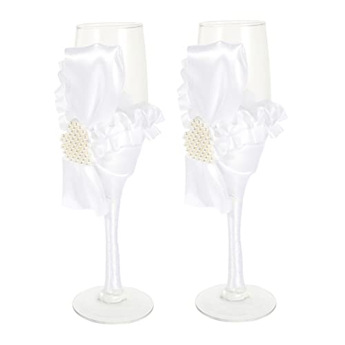 SOLUSTRE 1 Pair Elegant Pearl Decorated Highball Glasses for Wedding Parties Goblets for Bride and Groom Wedding present for Newlyweds Comfortable and Easy to Clean