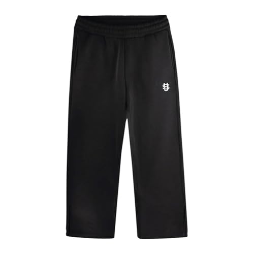 DUHENWU Pantaloni estivi da uomo, larghi, da jogging, in vita elasticizzata, a gamba larga, pantaloni lunghi da uomo, con coulisse, O nero., XL
