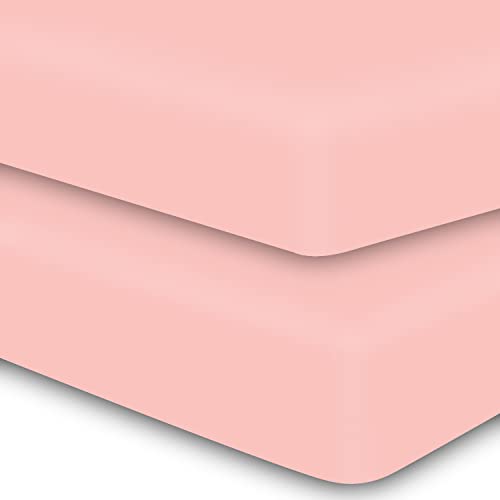 Image of MOONQUEEN 2-Pack Baby Fitted Crib Sheets - Soft Breathable Microfiber Toddler Nursery Sheet Set for Boys and Girls, Fits Standard Size Crib Mattress 28 x 52 x 8in, Pink
