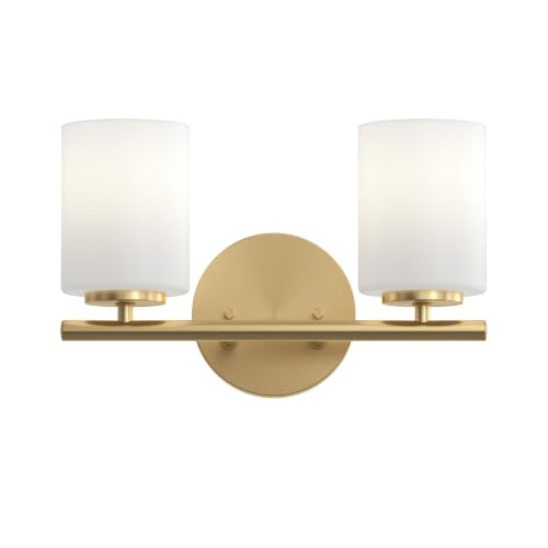 Image of Progress Lighting Replay 13 Inch 2-Light Vanity Light, Transitional, Brushed Gold with Etched Glass Shades, (7.875 inch H x 13 inch W x 6 inch D), P2158-191