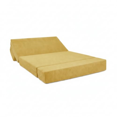 Image of Foldable One Seater Sofa Bed 3 x 6 Ft Jute Fabric Washable Cover Convertible Sofa Bed for Home & Office, Guest Room (Finish Color - Yellow - Pre-Assembled)