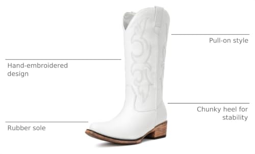 Choiran Cowboy Boots for Women - Mid Calf Cowgirl Boots Western Chunky Heel Pointed Toe Boot with Retro Embroidery, Country Concert Outfit Essentials for Rodeo Festival - Image 4