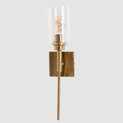 AUGE LIGHT Gold Wall Light, Brushed Bathroom Vanity Light with Clear Glass Shade, Bathroom Sconces for Bedroom Mirror Living Room Hallway, E26 CRI90 Bulb Inclued