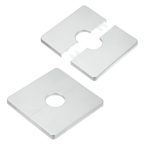 M METERXITY 2-Pack Wall Split Flange, ABS Square Self-Adhesive Escutcheon Plate Cover Buckle for 22mm/0.87in Dia Pipe Accessories/Floor/Ceiling, Plumbing Cover Plates [Silver,7mm/0.28in H]