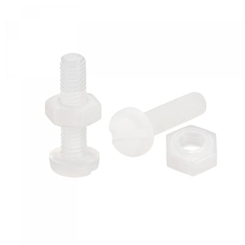 sourcing map 20 Paar Nylon Schraubmuttern Sortiment M3x12mm Flachkopfschrauben mit Schlitz und M3 Sechskantmuttern für Elektronik Maschinen Weiß