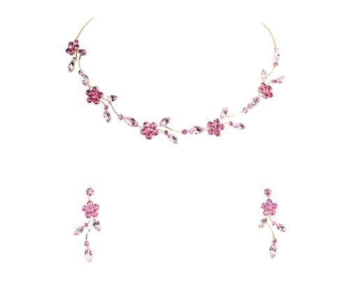 Image of Faship Gorgeous Rhinestone Crystal Floral Necklace Earrings Set