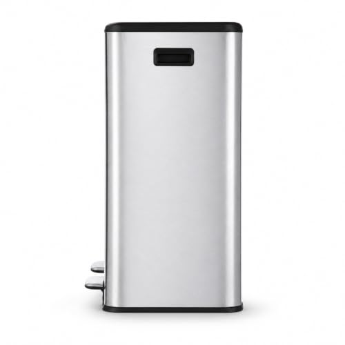 Image of Home Zone Living 16 Gallon Kitchen Trash Can with Dual Compartments for Recycling, Stainless Steel, Silver, 60 Liters Total