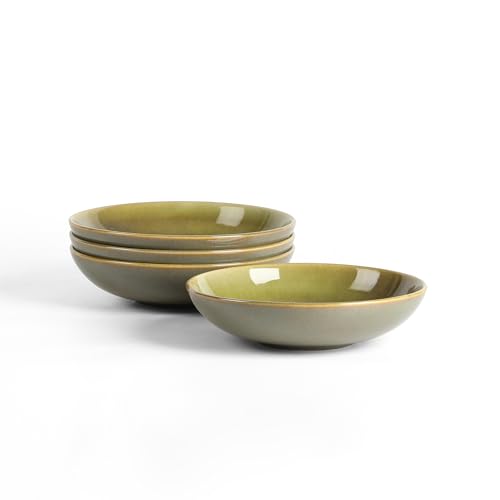 Image of Stone Lain Riley 4-Piece Pasta Bowl Set Stoneware, Bowls, Dishwasher and Microwave Safe, Dish Set for 4, Green and Blue