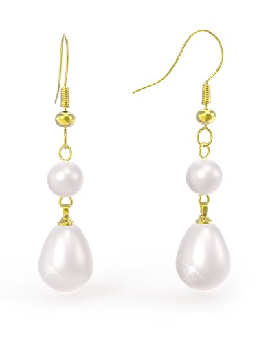 Image of Pearl earrings for women, Trendy Cute Simulated Drop Earrings, Party Birthday wedding Thanksgiving gift for Women daughter (Double Drop)