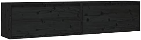 vidaXL 2x Solid Wood Pine Wall Cabinets Home Living Room Bedroom Wooden Hanging Wall Mounted TV Cabinet Floating Storage Shelf Unit Furniture Black
