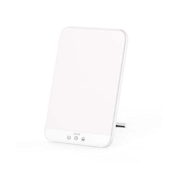 Light Therapy Lamp, Ultra-Thin UV-Free 10000 Lux Therapy Light with Timer Function, Adjustable Brightness Levels, Two Color Temperature, 90° Rotatable Stand for a Happy Life