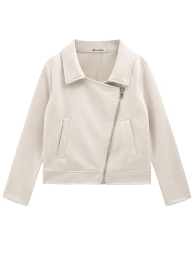 Noomelfish Girls Faux Suede Leather Jackets Kids Motorcycle Bomber Coats Fall Outfits Winter Clothes (5-14 Years)