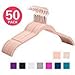MIZGI Premium Velvet Shirt Hangers (Pack of 50) - Non Slip Felt Dress Hangers Blush Pink/Ross - Copper/Rose Gold Hooks,Space Saving Clothes Hangers (Blush Pink/Rose)
