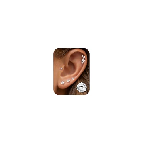 YADOCA 5 Pares Pendientes de Plata de Ley 925 para Mujer Pendientes Hipoyalergénicos de Oro de 14K Piercing Pequeño Orecchio Tragus Helix Piercing Joyería