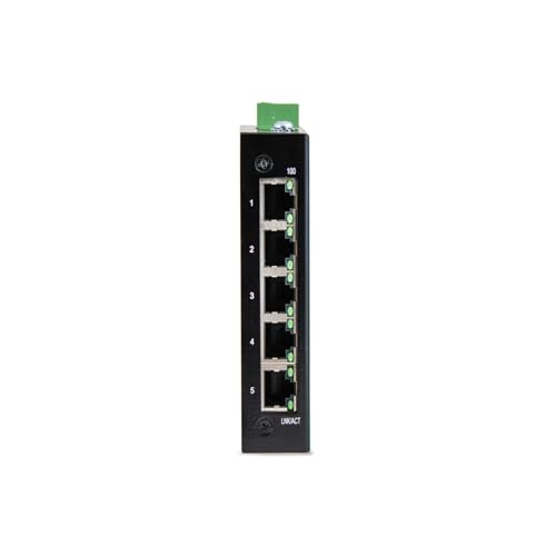 Image of MS1-U05L Industrial Network Switch, 5-Port 10 /100BASE-T RJ45, Unmanaged, Black Aluminum, DIN Rail /Wall Mount, 0.93x4.39x2.90 inch, 0.40 lb, 12-48 VDC