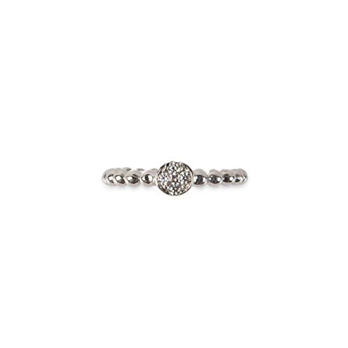 Bague Pallini argent sterling, anneau perlé et solitaire zircone cubique blanc