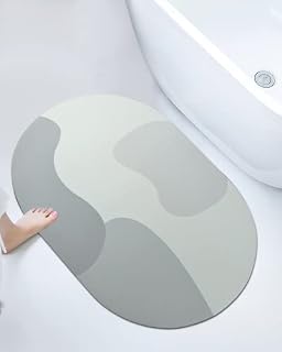 Leanera Super Absorbent Bathroom Mat,Non Slip Bath Mats Natural Diatomite Bath Mat,Quick Dry Grey Bath Mat Memory Foam Oval Creative Pattern Shower Mat,50*80CM