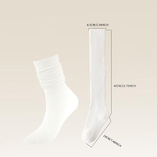 2 Pairs Women Knee High Socks Long Slouch Socks Fall Winter Boot Socks Soft Knit Socks Casual Calf Warmer Socks White Khaki2