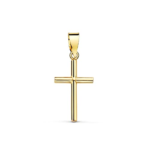 Inmaculada Romero IR Cruz Oro 18k unisex 16 x 9mm. más reasa hueca tubo lisa brillo