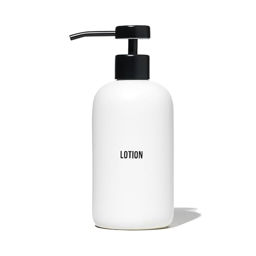 Public Goods Ceramic Lotion Dispenser Pump for Bathroom | Hand & Body Lotion Refill Bottle | Made Stoneware and Black Stainless Steel | 12 Oz Dispenser