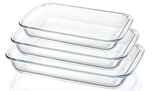 rectangular borosilicate glass baking dish set, oven-safe, microwave & freezer friendly, transparent, 1000ml, 1600ml, 2200ml, set of 3