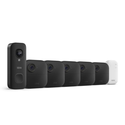 Image of Blink Outdoor 4 and Wired Doorbell 2K+ (newest model) - Two-year battery 1080p cameras and 2K hardwired doorbell. Sync Module Core included - 5 Cameras + Doorbell (Black)