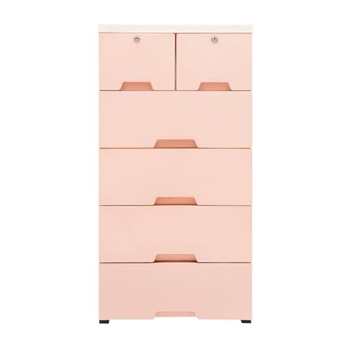 LIAPDG Plastic Drawers Dresser, Storage Cabinet 6 Drawers Closet Clothes Organizer Tower with Wheels for Clothing Toys Snacks Bedrooms (Pink, 19.7
