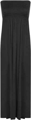 WearAll Plus Size Womens Printed Bandeau Stapless Ladies Shirred Long Maxi Dress Black 12-14