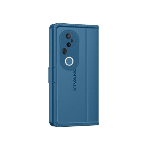 Image of KIVANO LUXE Compatible for Vivo T4 Ultra 5G Luxury Handmade Leather Magnetic Flip Folio Case | Card Holder & Kickstand | Slim Protective Cover | Unisex - Blue