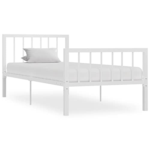 KLYEON Estructura de Cama de Metal Blanco 90x200 cm,Estructura de Cama Individual de Metal | Elegante y Clásica | Base Sólida para un Descanso Reparador Camas y somieres