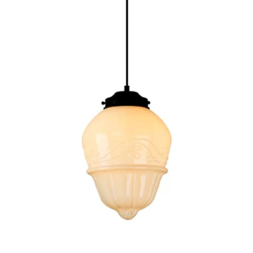 RXPVUXE Lámpara colgante de cristal crema de estilo medieval Bauhaus Lámpara de techo colgante de metal negro Accesorio de iluminación de isla de vidrio blanco leche moderno Lámpara de araña de arte d