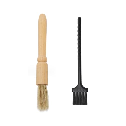 YAFIYGI 2 Pack Coffee Grinder Cleaning Brush Heavy Wood Handle Natural Bristles Dusting Espresso Brush and Nylon Espresso Machine Brush Burr Grinder Cleaner for Toaster Pollen Pot Barista Kit Tool